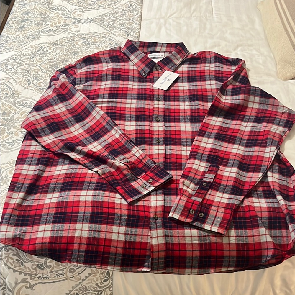Saddlebred Red and White Flannel Button Down Shirt